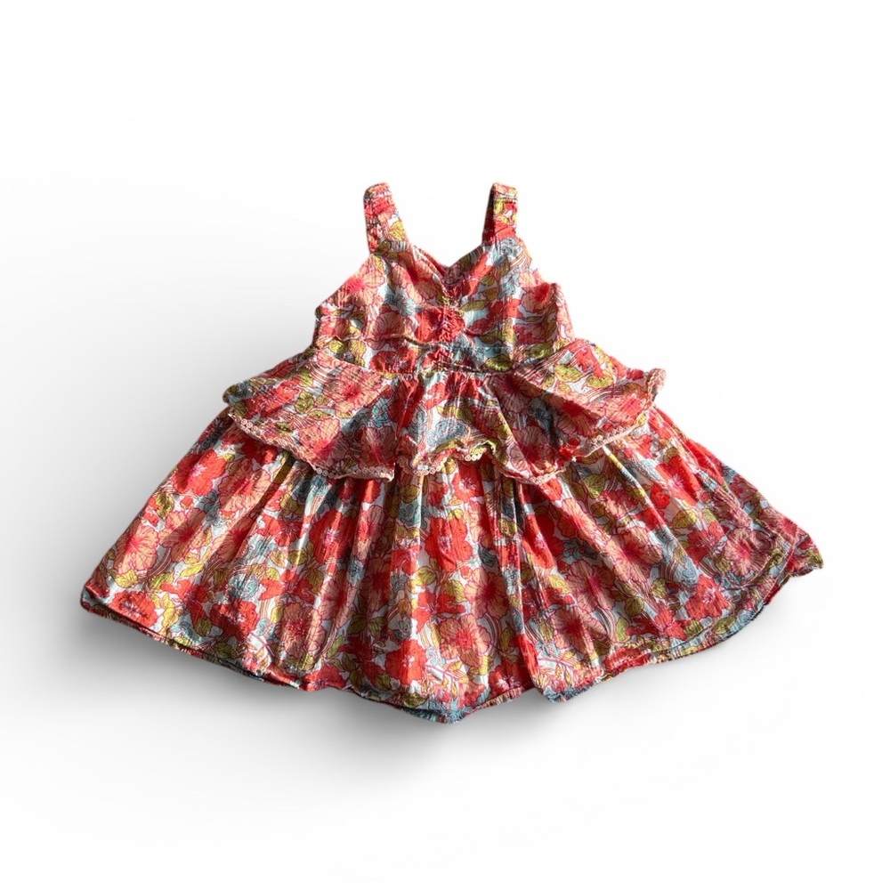 Shabby Chic Coral and Mint floral sleeveless little girl dress 18-24 months